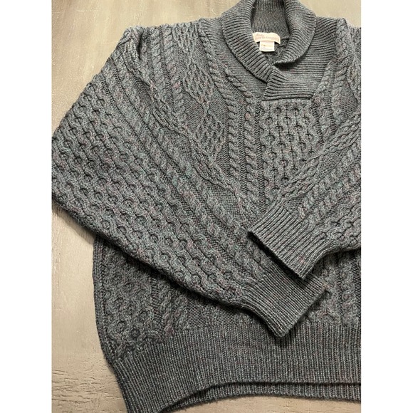 North Country Eaton Other - North Country‎ Eaton Cable Knit Shawl Collar Wool Sweater Men Sz Lg Grey Vintage